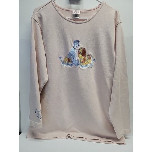 Vtg 90's The Disney Store Lady And The Tramp Pink Long Sleeve Shirt‎ Sz L - Picture 1 of 15